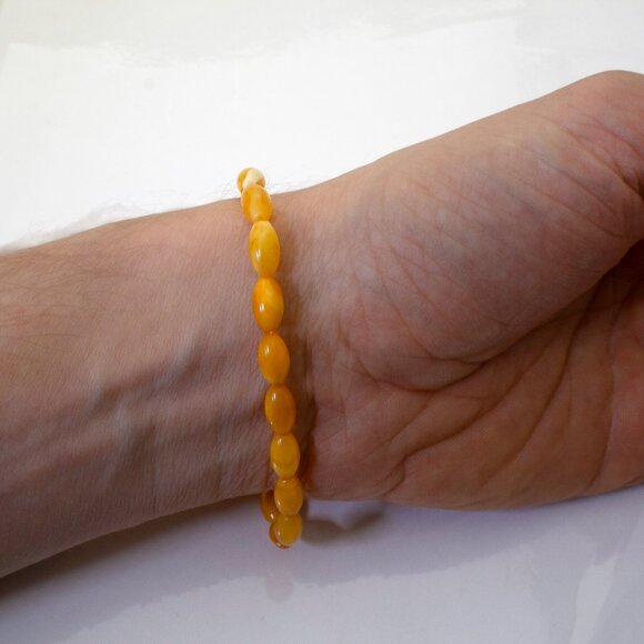 Genuine Butterscotch Elongated Bead Amber Bracelet, 100% NATURAL Amber 5.5-10mm - Picture 9 of 9